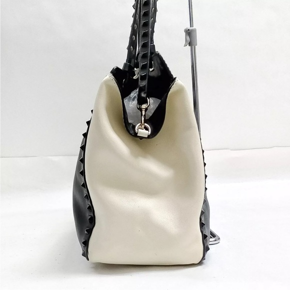 AUTH Valentino Garavani Rockstud Handbag Tote Shoulder Bag Black White - Picture 2 of 7